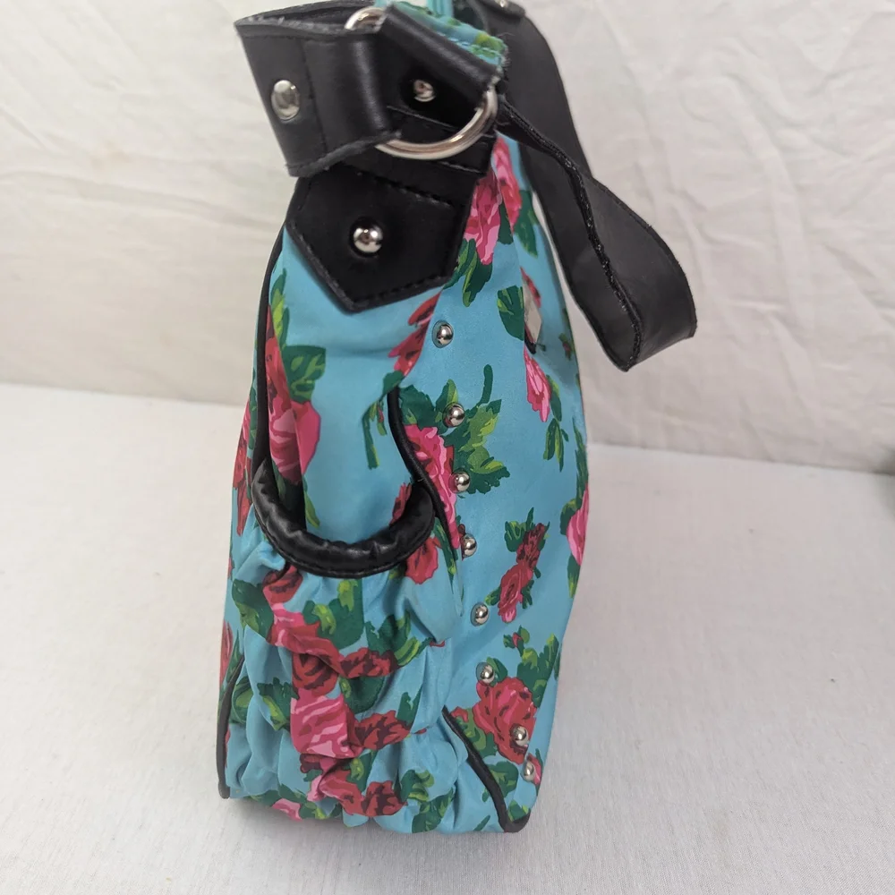 Betsey Johnson Betseyille Red Roses with Blue Background Hobo Bag